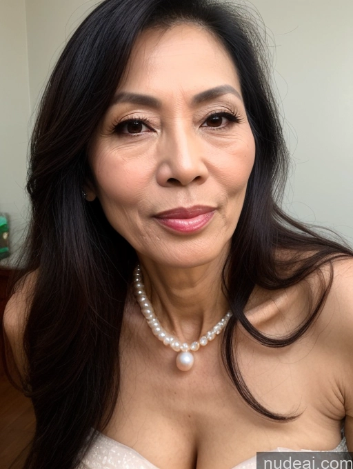 related ai porn images free for Milf Beautiful 60s Sexy Face Seductive Long Hair Vietnamese Pearl Jewelry Skinny Professor Cumshot