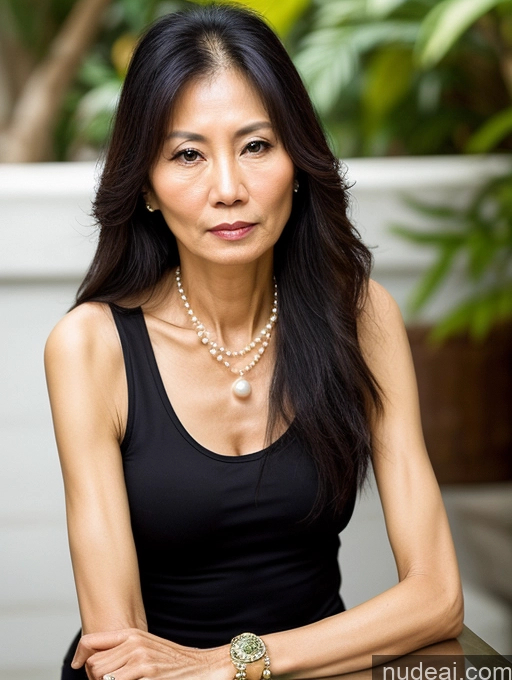 related ai porn images free for Milf Beautiful Skinny 50s Sexy Face Serious Long Hair Vietnamese Tank Top Pearl Jewelry