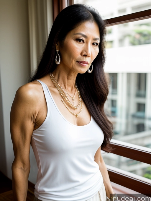 related ai porn images free for Milf Beautiful Skinny 50s Sexy Face Serious Long Hair Vietnamese Tank Top Pearl Jewelry