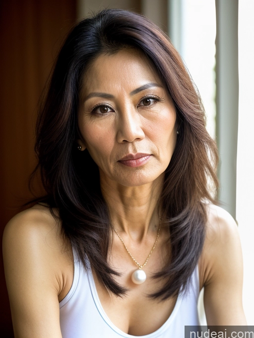 related ai porn images free for Milf Beautiful Skinny 50s Sexy Face Serious Long Hair Vietnamese Tank Top Pearl Jewelry