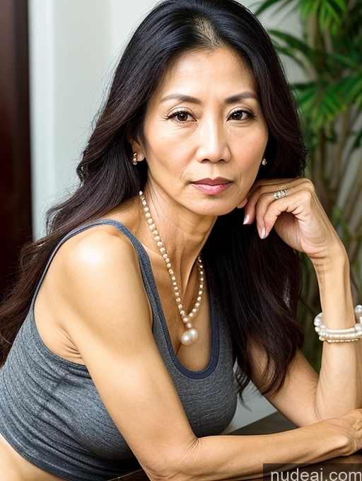 related ai porn images free for Milf Beautiful Skinny 50s Sexy Face Serious Long Hair Vietnamese Tank Top Pearl Jewelry