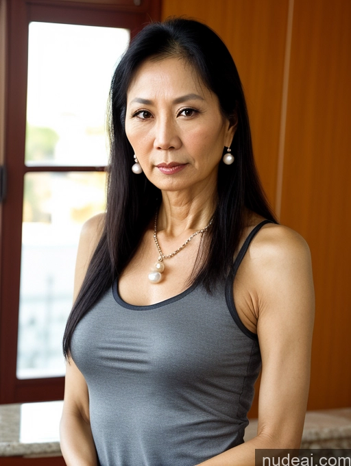related ai porn images free for Milf Beautiful Skinny 50s Sexy Face Serious Long Hair Vietnamese Tank Top Pearl Jewelry
