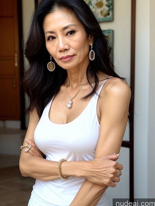 related ai porn images free for Milf Beautiful Skinny 50s Sexy Face Serious Long Hair Vietnamese Tank Top Pearl Jewelry
