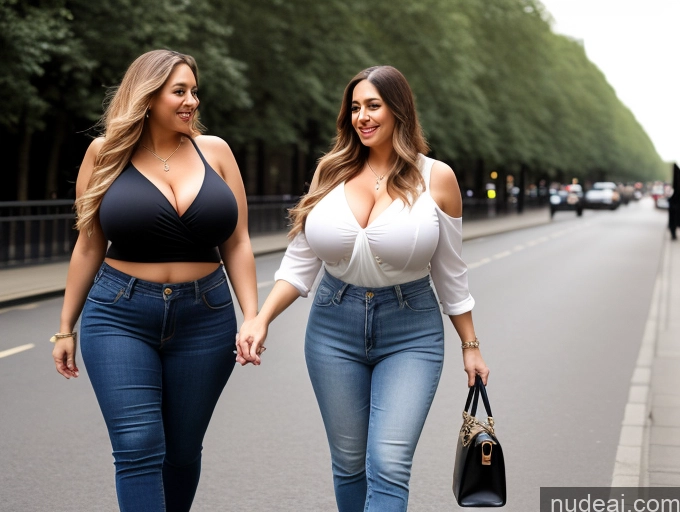 related ai porn images free for Woman Two Busty Huge Boobs Big Ass Thick Big Hips Long Hair 40s White Blouse High Heels Jeans London Full Frontal