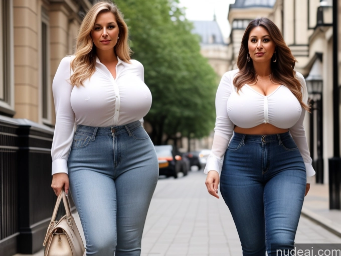 related ai porn images free for Woman Two Busty Huge Boobs Big Ass Thick Big Hips Long Hair 40s White Blouse High Heels Jeans London Full Frontal