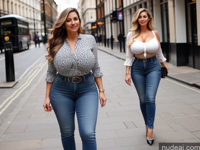 related ai porn images free for Woman Two Busty Huge Boobs Big Ass Thick Big Hips Long Hair 40s White Blouse High Heels Jeans London Full Frontal