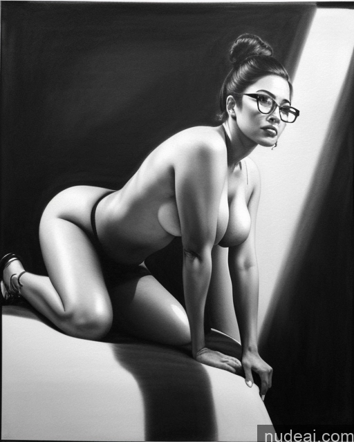 related ai porn images free for Milf Busty Glasses Charcoal Detailed Hair Bun Black Hair Front View High Socks White Pouting Lips Cumshot 20s