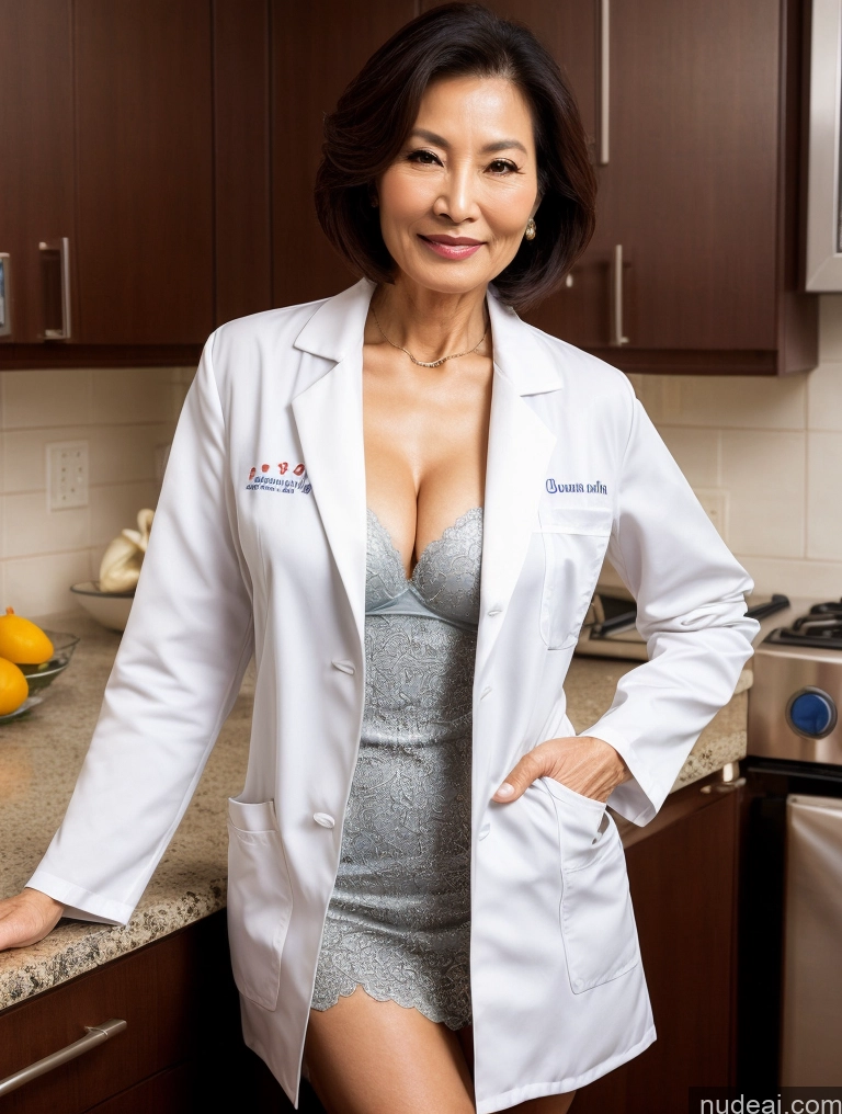 related ai porn images free for Milf Two Perfect Boobs Beautiful Perfect Body 70s Bobcut Chinese Kitchen Bra Doctor Jacket Lab Coat Stylish Suit Cleavage Detailed Sexy Face Dark Lighting