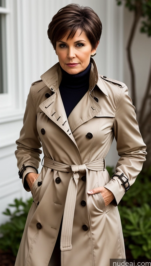 related ai porn images free for Milf One Skinny Perfect Body Brunette Pixie Front View Cleavage Detailed Trench Coat