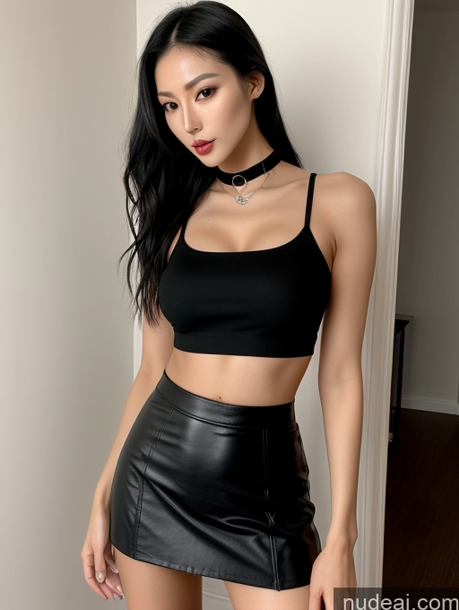 related ai porn images free for Woman Tall 20s Sexy Face Black Hair Straight Bright Lighting Detailed Small Tits Small Ass Skinny Long Legs Goth Choker Chinese Mini Skirt Crop Top