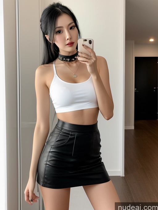 related ai porn images free for Woman Tall 20s Sexy Face Black Hair Straight Bright Lighting Detailed Small Tits Small Ass Skinny Long Legs Goth Choker Chinese Mini Skirt Crop Top