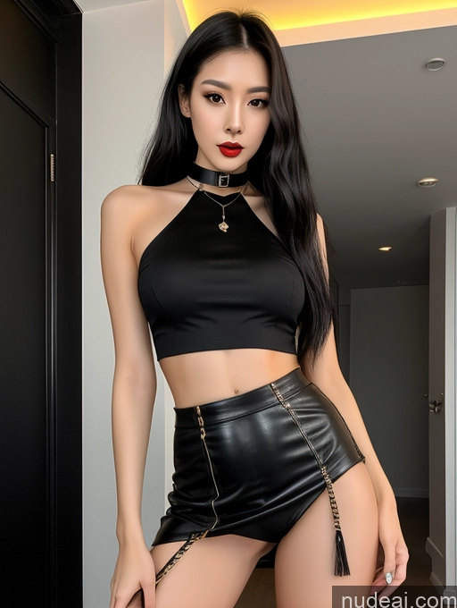 related ai porn images free for Woman Tall 20s Sexy Face Black Hair Straight Bright Lighting Detailed Small Tits Small Ass Skinny Long Legs Goth Choker Chinese Mini Skirt Crop Top