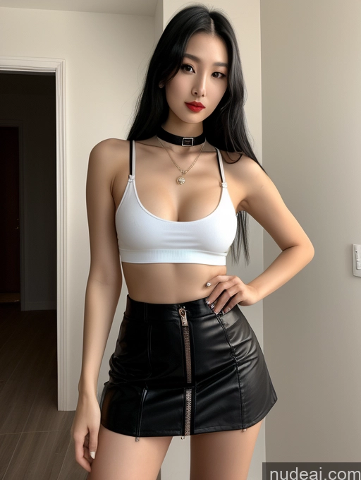 related ai porn images free for Woman Tall 20s Sexy Face Black Hair Straight Bright Lighting Detailed Small Tits Small Ass Skinny Long Legs Goth Choker Chinese Mini Skirt Crop Top