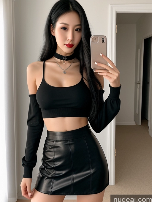 related ai porn images free for Woman Tall 20s Sexy Face Black Hair Straight Bright Lighting Detailed Small Tits Small Ass Skinny Long Legs Goth Choker Chinese Mini Skirt Crop Top