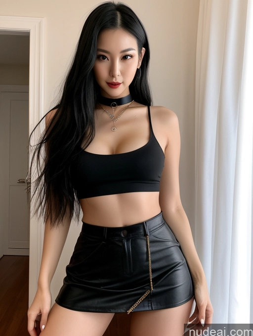 related ai porn images free for Woman Tall 20s Sexy Face Black Hair Straight Bright Lighting Detailed Small Tits Small Ass Skinny Long Legs Goth Choker Chinese Mini Skirt Crop Top