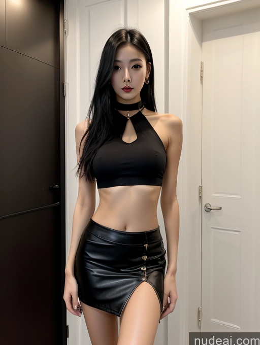 related ai porn images free for Woman Tall 20s Sexy Face Black Hair Straight Bright Lighting Detailed Small Tits Small Ass Skinny Long Legs Goth Choker Chinese Mini Skirt Crop Top