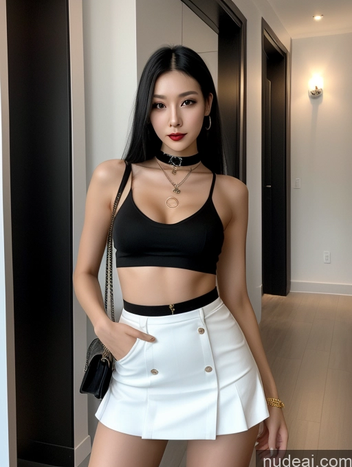 related ai porn images free for Woman Tall 20s Sexy Face Black Hair Straight Bright Lighting Detailed Small Tits Small Ass Skinny Long Legs Goth Choker Chinese Mini Skirt Crop Top
