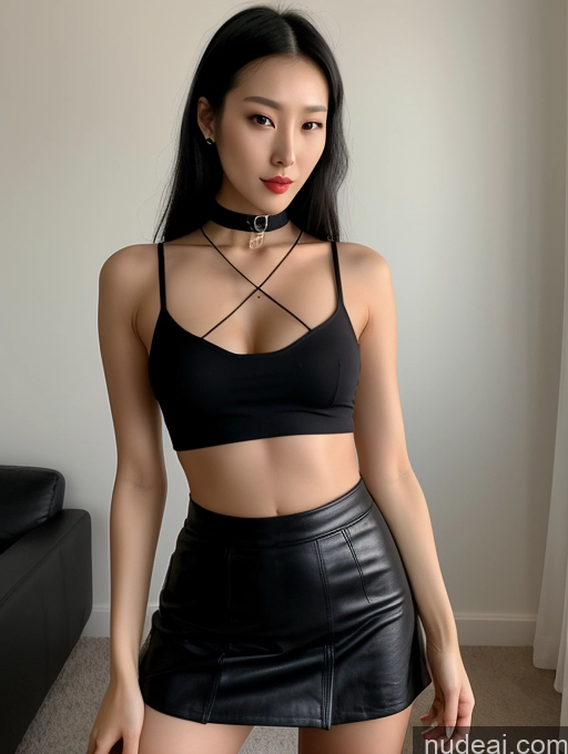 related ai porn images free for Woman Tall 20s Sexy Face Black Hair Straight Bright Lighting Detailed Small Tits Small Ass Skinny Long Legs Goth Choker Chinese Mini Skirt Crop Top