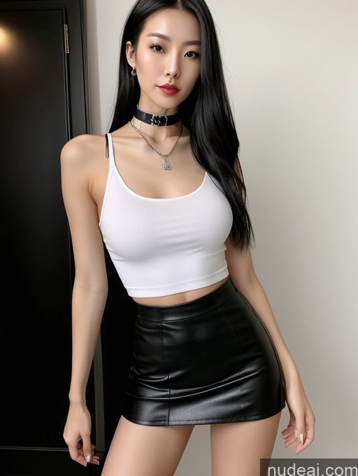 related ai porn images free for Woman Tall 20s Sexy Face Black Hair Straight Bright Lighting Detailed Small Tits Small Ass Skinny Long Legs Goth Choker Chinese Mini Skirt Tank Top