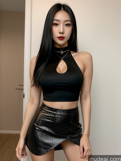 related ai porn images free for Woman Tall 20s Sexy Face Black Hair Straight Bright Lighting Detailed Small Tits Small Ass Skinny Long Legs Goth Choker Chinese Mini Skirt Tank Top