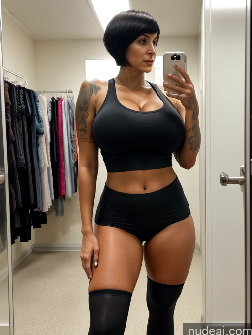 related ai porn images free for Tank Top Pantyhose Spandex Huge Boobs Tall Tanned Skin Tattoos Black Hair Short Hair Cleavage Detailed Front View Serious 20s Milf Changing Room Eating