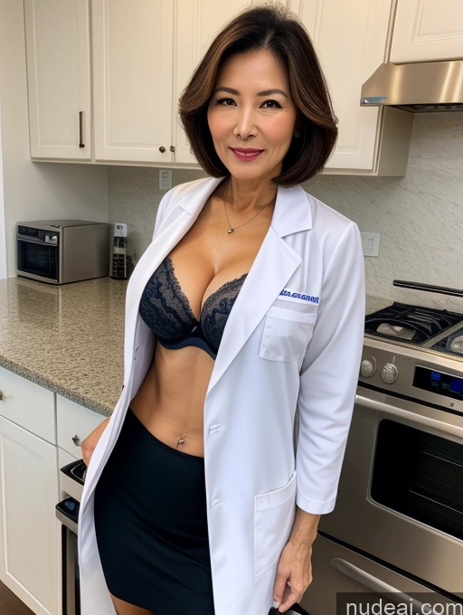 related ai porn images free for Milf Two Busty Perfect Boobs Beautiful Perfect Body 70s Bobcut Chinese Kitchen Bra Doctor Jacket Lab Coat Stylish Suit Cleavage Detailed Sexy Face