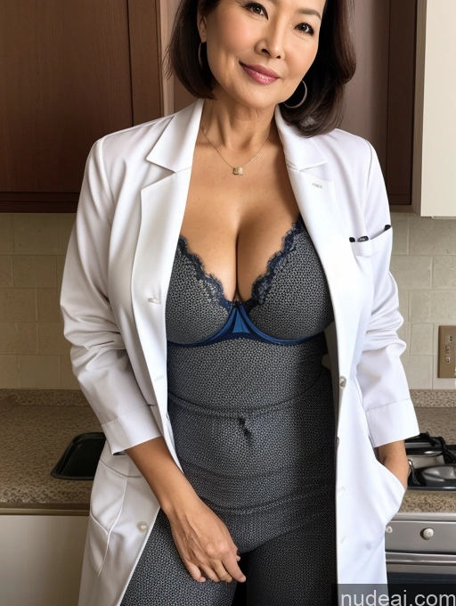 related ai porn images free for Milf Two Busty Perfect Boobs Beautiful Perfect Body 70s Bobcut Chinese Kitchen Bra Doctor Jacket Lab Coat Stylish Suit Cleavage Detailed Sexy Face