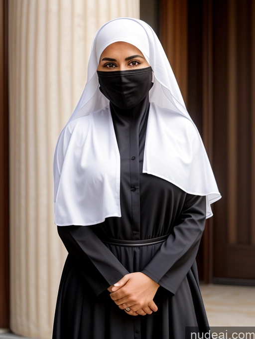related ai porn images free for Woman Busty Short Skinny 30s Happy Black Hair Hair Bun Arabic Front View Dress Long Skirt Niqab Nun