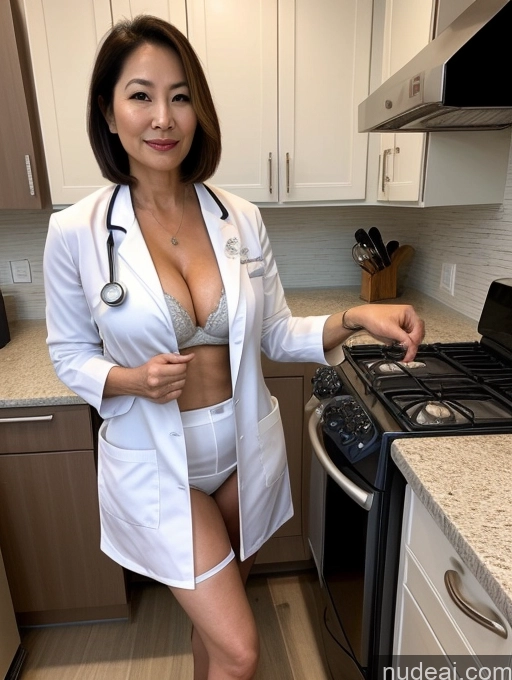 related ai porn images free for Milf Two Busty Perfect Boobs Beautiful Perfect Body 70s Bobcut Chinese Kitchen Bra Doctor Jacket Lab Coat Stylish Suit Cleavage Detailed Sexy Face