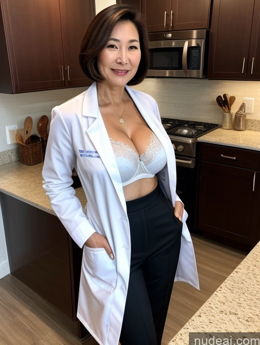 related ai porn images free for Milf Two Busty Perfect Boobs Beautiful Perfect Body 70s Bobcut Chinese Kitchen Bra Doctor Jacket Lab Coat Stylish Suit Cleavage Detailed Sexy Face