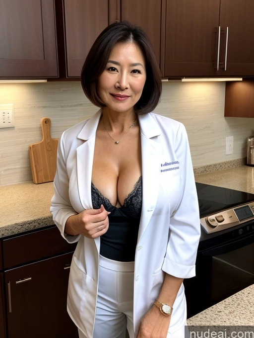 related ai porn images free for Milf Two Busty Perfect Boobs Beautiful Perfect Body 70s Bobcut Chinese Kitchen Bra Doctor Jacket Lab Coat Stylish Suit Cleavage Detailed Sexy Face