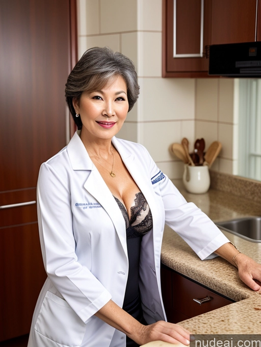related ai porn images free for Milf Two Busty Perfect Boobs Beautiful Perfect Body 70s Bobcut Chinese Kitchen Bra Doctor Jacket Lab Coat Stylish Suit Cleavage Detailed Sexy Face