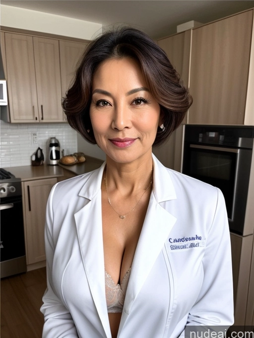 related ai porn images free for Milf Two Busty Perfect Boobs Beautiful Perfect Body 70s Bobcut Chinese Kitchen Bra Doctor Jacket Lab Coat Stylish Suit Cleavage Detailed Sexy Face