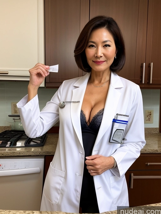 related ai porn images free for Milf Two Busty Perfect Boobs Beautiful Perfect Body 70s Bobcut Chinese Kitchen Bra Doctor Jacket Lab Coat Stylish Suit Cleavage Detailed Sexy Face