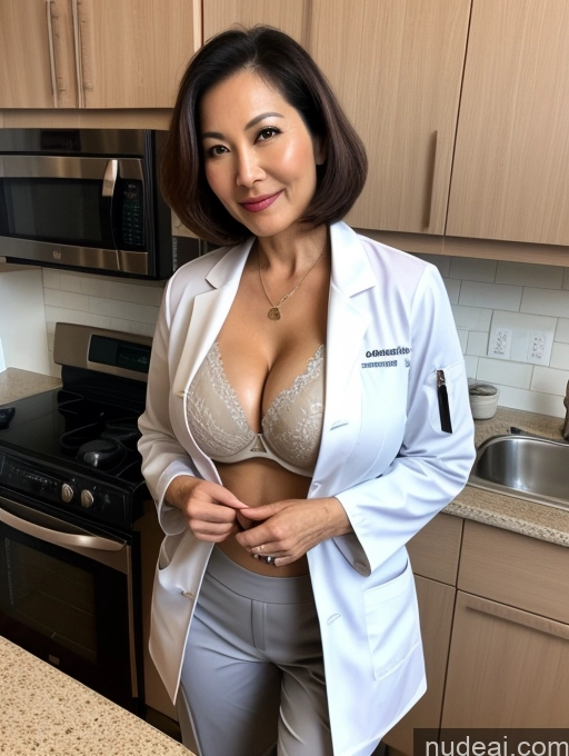 related ai porn images free for Milf Two Busty Perfect Boobs Beautiful Perfect Body 70s Bobcut Chinese Kitchen Bra Doctor Jacket Lab Coat Stylish Suit Cleavage Detailed Sexy Face