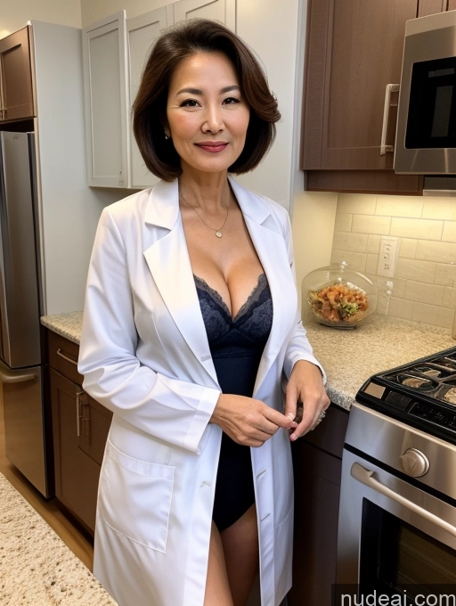 related ai porn images free for Milf Two Busty Perfect Boobs Beautiful Perfect Body 70s Bobcut Chinese Kitchen Bra Doctor Jacket Lab Coat Stylish Suit Cleavage Detailed Sexy Face