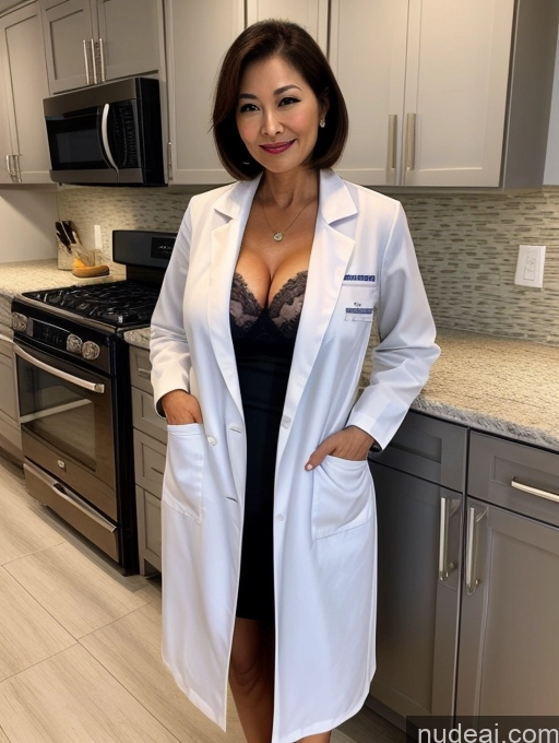 related ai porn images free for Milf Two Busty Perfect Boobs Beautiful Perfect Body 70s Bobcut Chinese Kitchen Bra Doctor Jacket Lab Coat Stylish Suit Cleavage Detailed Sexy Face