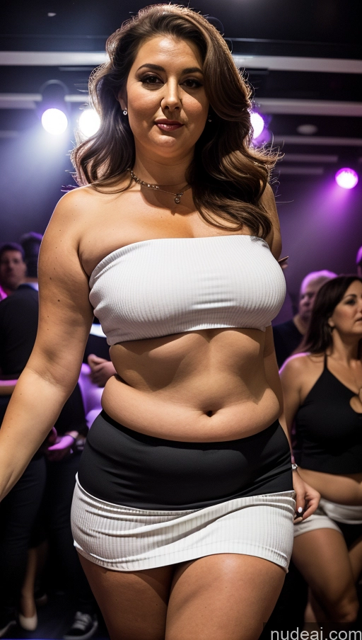 related ai porn images free for Milf Chubby Fat Brunette White Mini Skirt High Heels 60s Strapless Club Crop Top Stockings