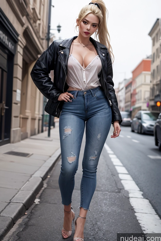 related ai porn images free for Blonde Ponytail Busty Skinny Tall Big Hips Woman Abs Seductive Street Chemise High Heels Jacket Jeans Stylish