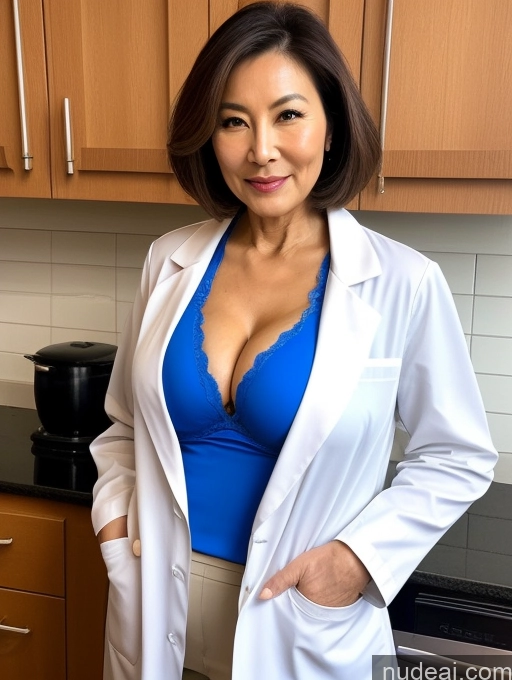 related ai porn images free for Milf Two Busty Perfect Boobs Beautiful Perfect Body 70s Bobcut Chinese Kitchen Bra Doctor Jacket Lab Coat Stylish Suit Cleavage Detailed Sexy Face