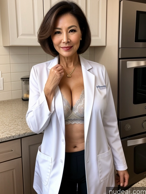 related ai porn images free for Milf Two Busty Perfect Boobs Beautiful Perfect Body 70s Bobcut Chinese Kitchen Bra Doctor Jacket Lab Coat Stylish Suit Cleavage Detailed Sexy Face