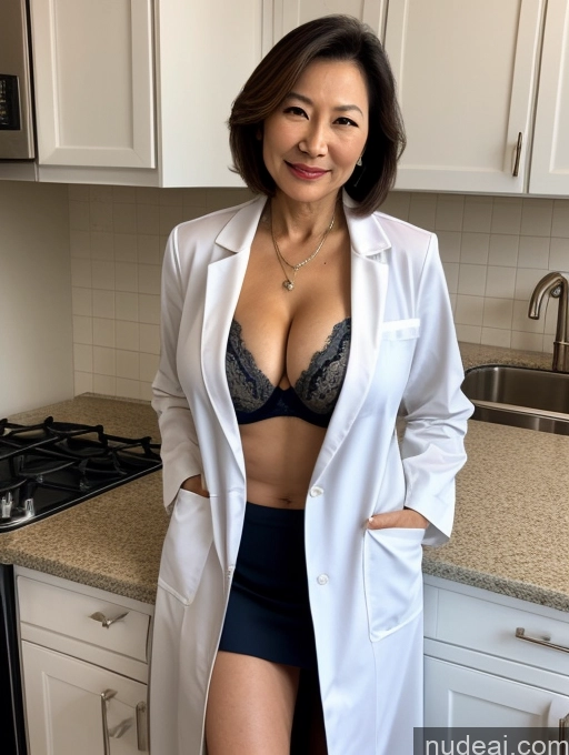 related ai porn images free for Milf Two Busty Perfect Boobs Beautiful Perfect Body 70s Bobcut Chinese Kitchen Bra Doctor Jacket Lab Coat Stylish Suit Cleavage Detailed Sexy Face