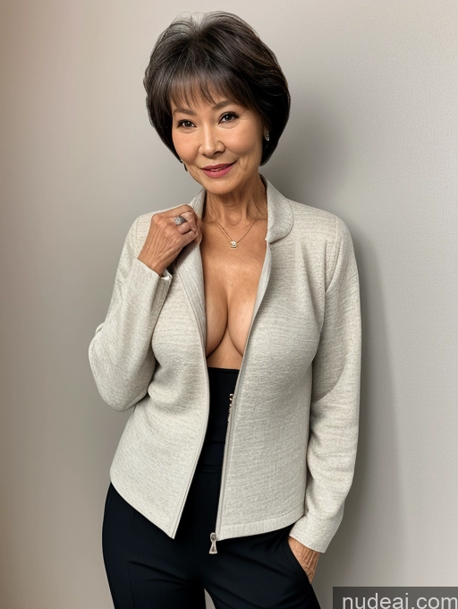 related ai porn images free for Milf Beautiful 70s Chinese Blouse Casual Jacket Professor Stylish Sweater Detailed Dark Lighting Perfect Body Small Tits Short Hair Topless Secretary