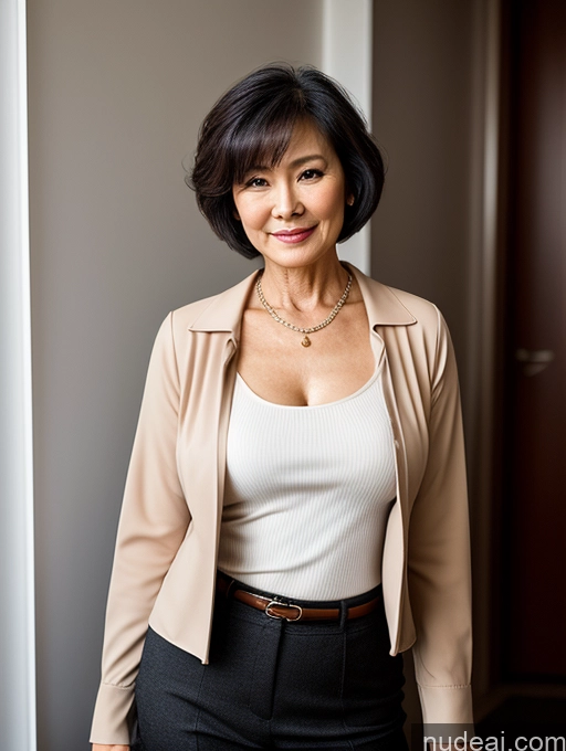 related ai porn images free for Milf Beautiful 70s Chinese Blouse Casual Jacket Professor Stylish Sweater Detailed Dark Lighting Perfect Body Short Hair Secretary Perfect Boobs Cleavage