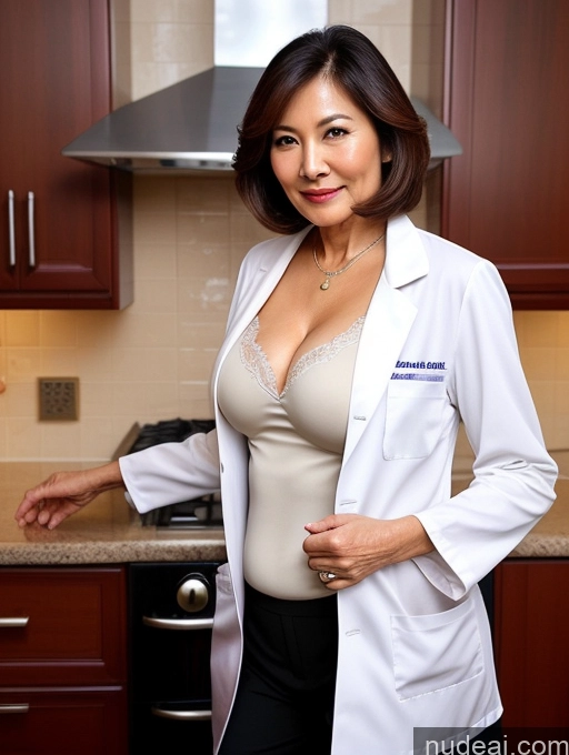 related ai porn images free for Milf Two Busty Perfect Boobs Beautiful Perfect Body 70s Bobcut Chinese Kitchen Bra Doctor Jacket Lab Coat Stylish Suit Cleavage Detailed Sexy Face