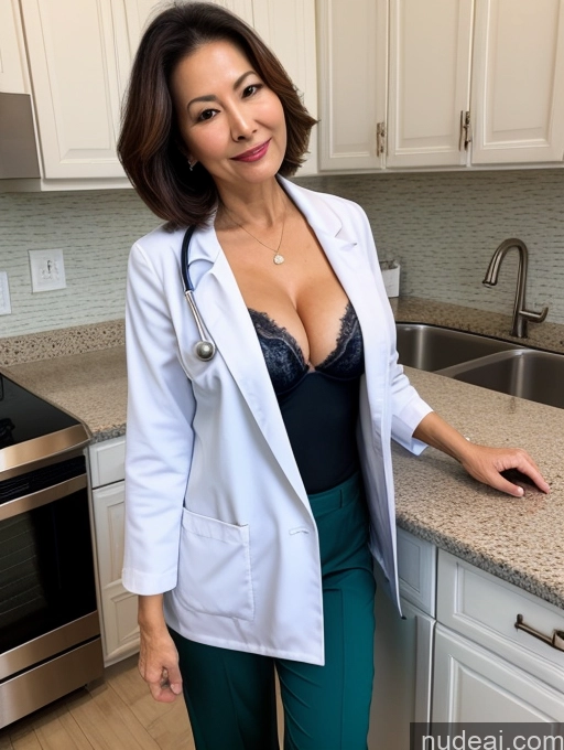 related ai porn images free for Milf Two Busty Perfect Boobs Beautiful Perfect Body 70s Bobcut Chinese Kitchen Bra Doctor Jacket Lab Coat Stylish Suit Cleavage Detailed Sexy Face