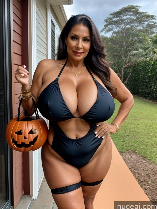 related ai porn images free for Milf One Busty Huge Boobs Thick Tanned Skin Front View Microkini Thong 70s Brazilian Halloween Witch