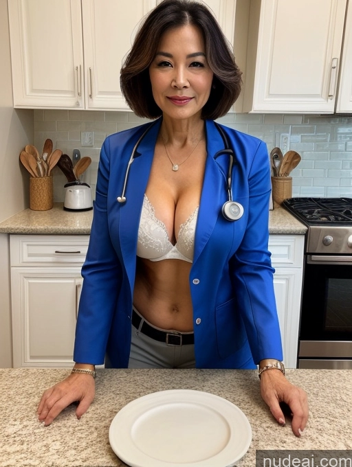 related ai porn images free for Milf Two Busty Perfect Boobs Beautiful Perfect Body 70s Bobcut Chinese Kitchen Bra Doctor Jacket Lab Coat Stylish Suit Cleavage Detailed Sexy Face