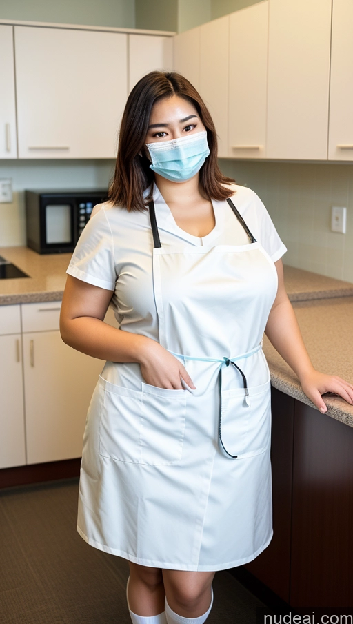 related ai porn images free for Woman Busty Chubby Big Hips 18 Bobcut Japanese Hospital Face Mask High Socks Lab Coat Apron Cleavage