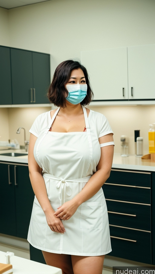 related ai porn images free for Woman Chubby Big Hips Bobcut Japanese Hospital Face Mask High Socks Lab Coat Apron Cleavage 40s Vintage Huge Boobs